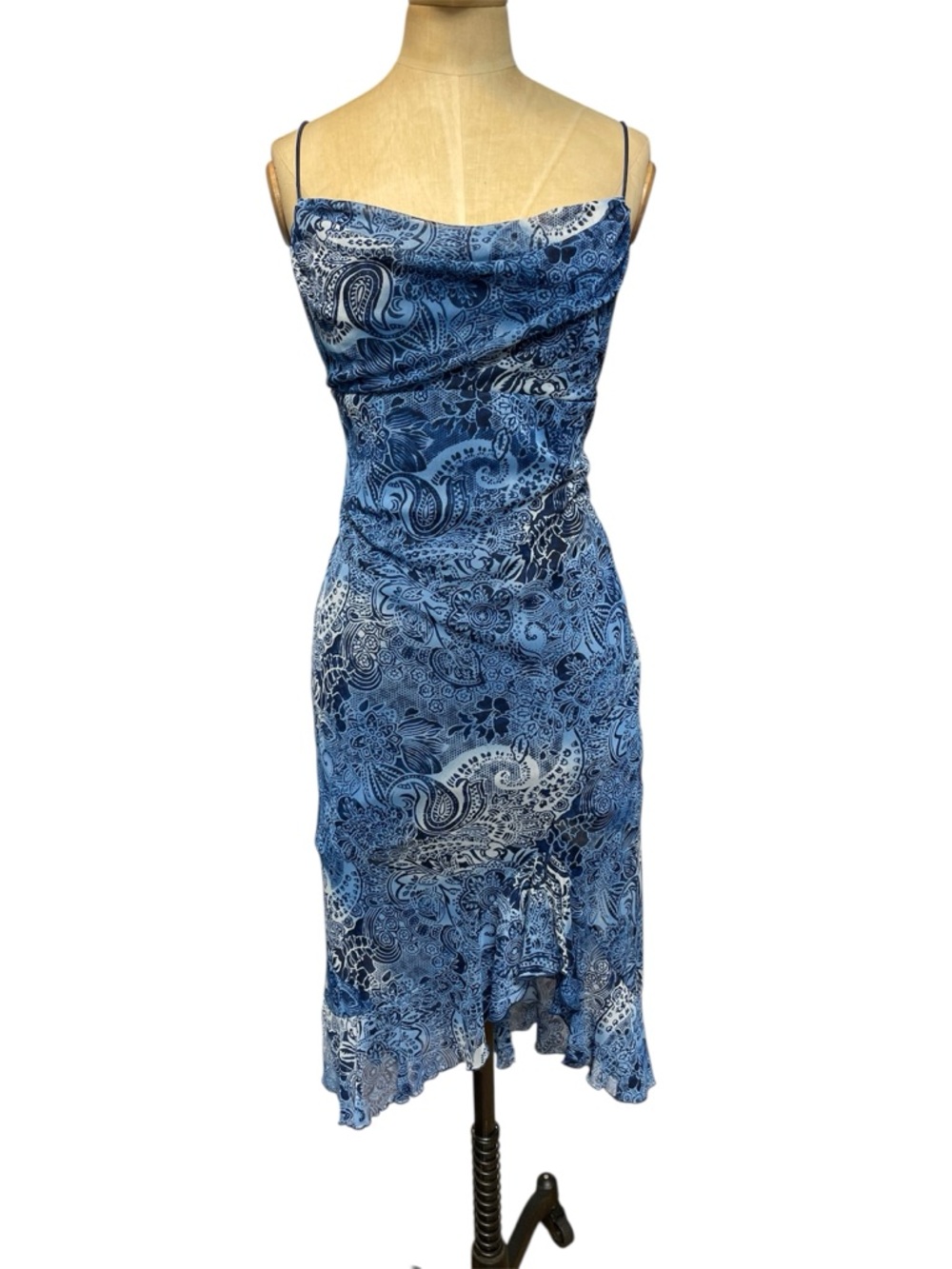 City Triangles Ruffle Paisley Dress Midi Med Blue Y2K Fairy Whimsical Grunge Fem